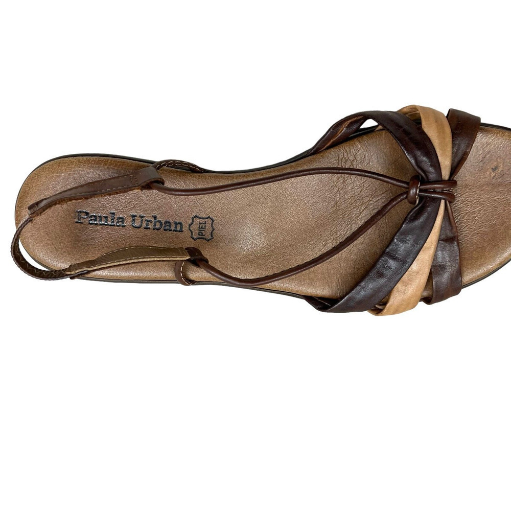 Paula Urban Sandal Brown Leather Strappy Slingback Low Wedge‎ Women Size EUR 41 - Picture 6 of 8